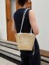 Embroidered Detail Straw Bag Adjustable Strap Drawstring Boho