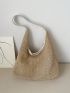 Hollow Out Straw Bag With Small Pouch Magnet Boho Polyester