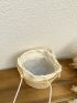 Embroidered Detail Straw Bag Adjustable Strap Drawstring Boho