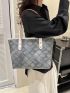 Plaid Pattern Shoulder Tote Bag Contrast Binding PU Fashionable