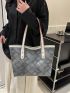 Plaid Pattern Shoulder Tote Bag Contrast Binding PU Fashionable