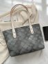 Plaid Pattern Shoulder Tote Bag Contrast Binding PU Fashionable