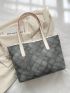 Plaid Pattern Shoulder Tote Bag Contrast Binding PU Fashionable