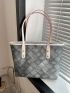 Plaid Pattern Shoulder Tote Bag Contrast Binding PU Fashionable