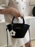 Letter Print Bucket Bag Black Double Handle For Daily