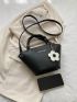 Letter Print Bucket Bag Black Double Handle For Daily