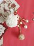 Faux Pearl & Pom Pom Decor Bag Charm Key Chain