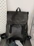 Black Flap Backpack Release Buckle Decor Fashionable Adjustable Strap