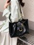 Black Shoulder Tote Bag Metal Decor Fashionable For Daily
