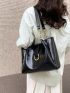Black Shoulder Tote Bag Metal Decor Fashionable For Daily