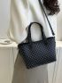 Geometric Pattern Square Bag Black Elegant Double Handle For Work
