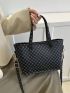 Geometric Pattern Square Bag Black Elegant Double Handle For Work
