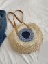 Hollow-Out Straw Handbag, Fashion Woven Beach Bag, Round Large Capacity Shoulder Bag Minimalist Straw Bag