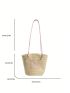 Medium Straw Bag Embroidered Detail Drawstring Design Vacation