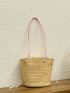 Medium Straw Bag Embroidered Detail Drawstring Design Vacation