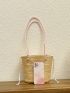 Medium Straw Bag Embroidered Detail Drawstring Design Vacation