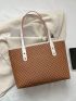 Geometric Pattern Shoulder Tote Bag Contrast Binding