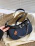 Buckle & Chain Decor Denim Hobo Bag Small