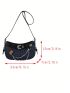 Buckle & Chain Decor Denim Hobo Bag Small