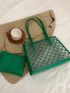 Letter Graphic Beach Bag Green PVC Double Handle With Inner Pouch For Vacation