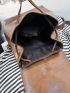 Butterfly Embroidered Drawstring Flap Backpack Brown Small