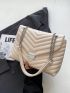 Chevron Detail Flap Chain Square Bag Beige Fashionable