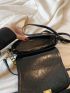 Metal Decor Flap Saddle Bag Black Pu