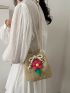 Mini Flower Decor Drawstring Design Straw Bag Vacation
