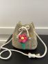 Mini Flower Decor Drawstring Design Straw Bag Vacation