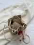 Mini Flower Decor Drawstring Design Straw Bag Vacation