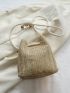 Mini Flower Decor Drawstring Design Straw Bag Vacation