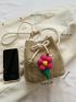 Mini Flower Decor Drawstring Design Straw Bag Vacation
