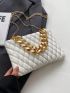 Quilted Chain Square Bag Small Zipper White
