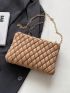 Quilted Pattern Chain Square Bag Small Zipper