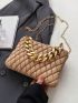 Quilted Pattern Chain Square Bag Small Zipper