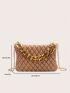 Quilted Pattern Chain Square Bag Small Zipper