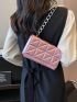 Mini Square Bag Metallic Pink Funky Chain Flap PU