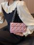 Mini Square Bag Metallic Pink Funky Chain Flap PU