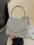 Mini Square Bag Glamorous Cubic Zirconia Decor Chain Flap, Perfect Bride Purse For Wedding, Prom & Party Events