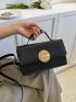 Small Square Bag Fashion Adjustable Strap Metal Decor Flap PU