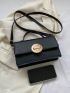 Small Square Bag Fashion Adjustable Strap Metal Decor Flap PU