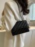 Quilted Baguette Bag Black Elegant Flap Chain Strap