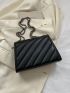 Quilted Baguette Bag Black Elegant Flap Chain Strap