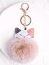 Fashion Pu Leather Cartoon Cat Key Chain Soft Pom Pom Fluffy Key Chain Women Bag Hanging Decor