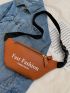 Letter Pattern Fanny Pack Black Casual Shoulder Bag For Men Women Outdoor Travel