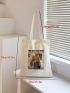 Small Letter & Graphic Pattern Shopper Bag Preppy