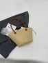 Small Heart Patch Decor Straw Bag Drawstring Design