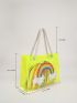 14.2 Inches Long, 5.1 Inches Wide, 10.6 Inches High Transparent PVC Rainbow Graphic Shoulder Tote Bag With Inner Pouch