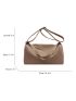 Minimalist Hobo Bag Solid Color Letter Patch Detail