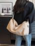 Minimalist Hobo Bag Solid Color Letter Patch Detail